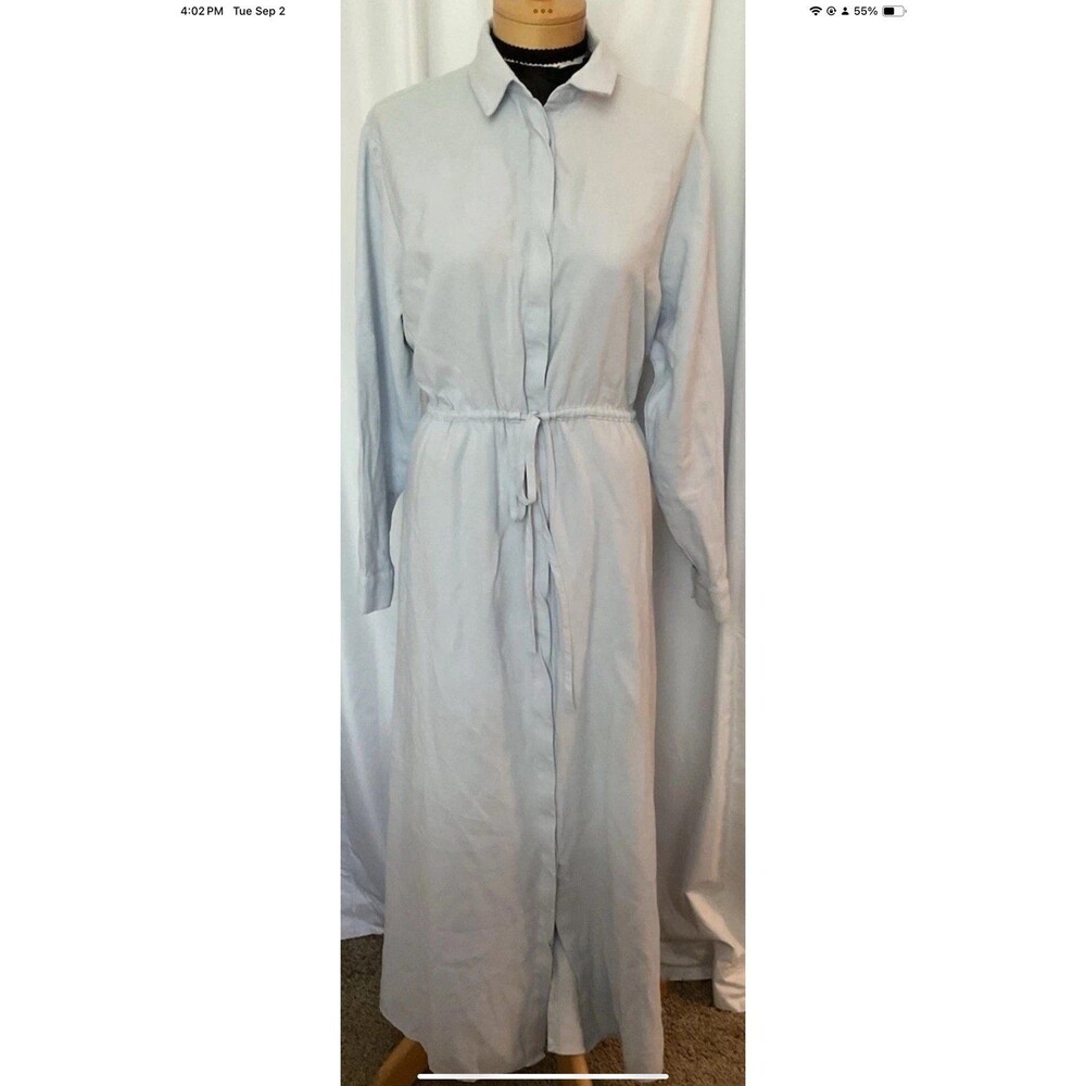 Nordstrom Women's Powder Blue Long Maxi Shirt Dress Size S Front Button